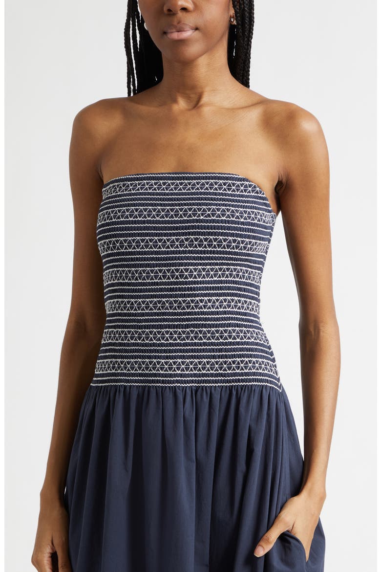 Jace Cotton Poplin Strapless Smocked Maxi Dress, Alternate, color, NAVY