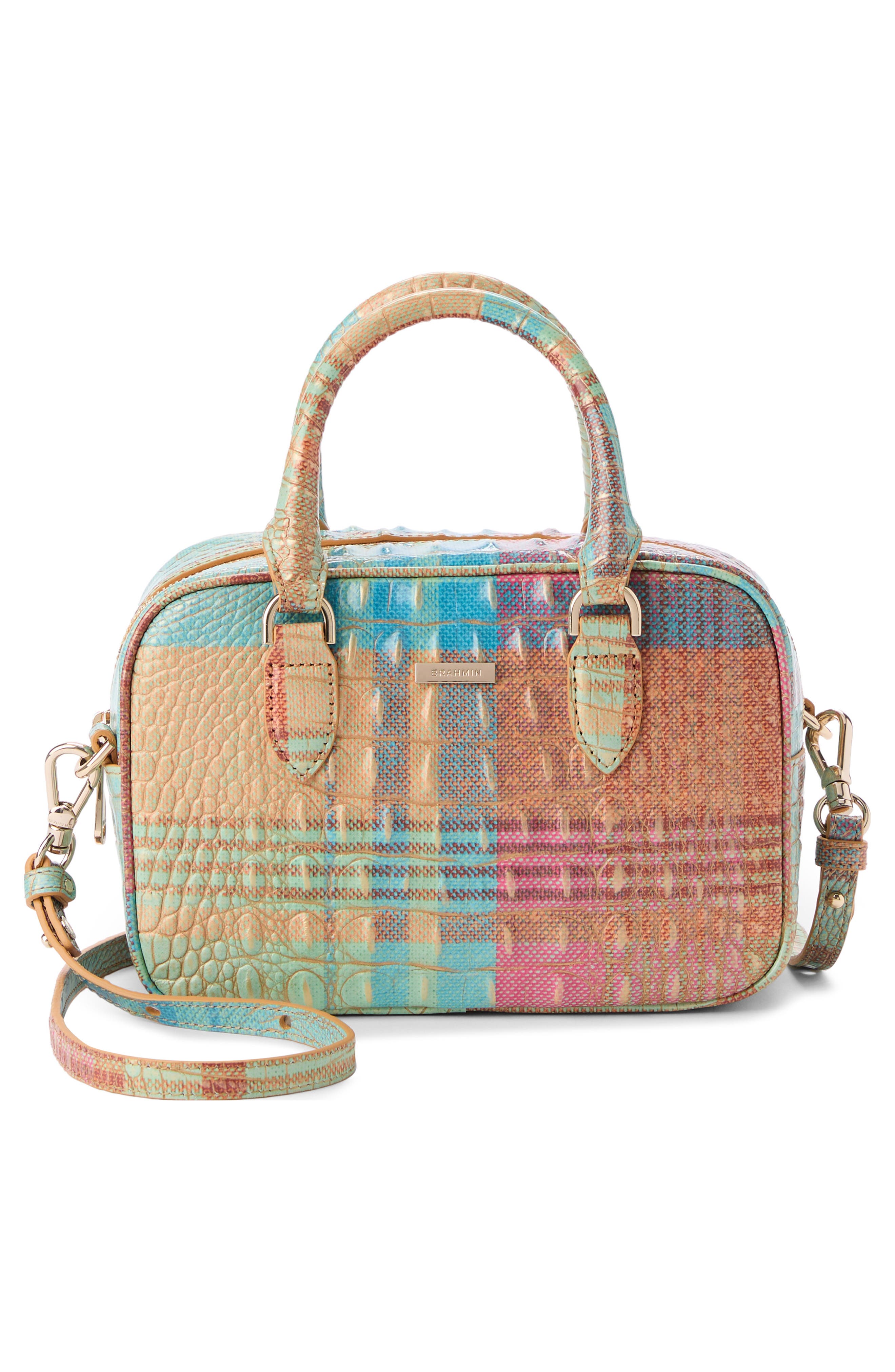 Brahmin Mara Croc Embossed Leather Top Handle Bag, Alternate, color, Picnic
