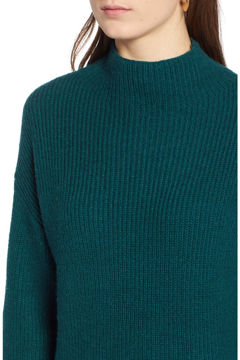 Ribbed Funnel Neck Sweater, Alternate, color, GREEN BUG