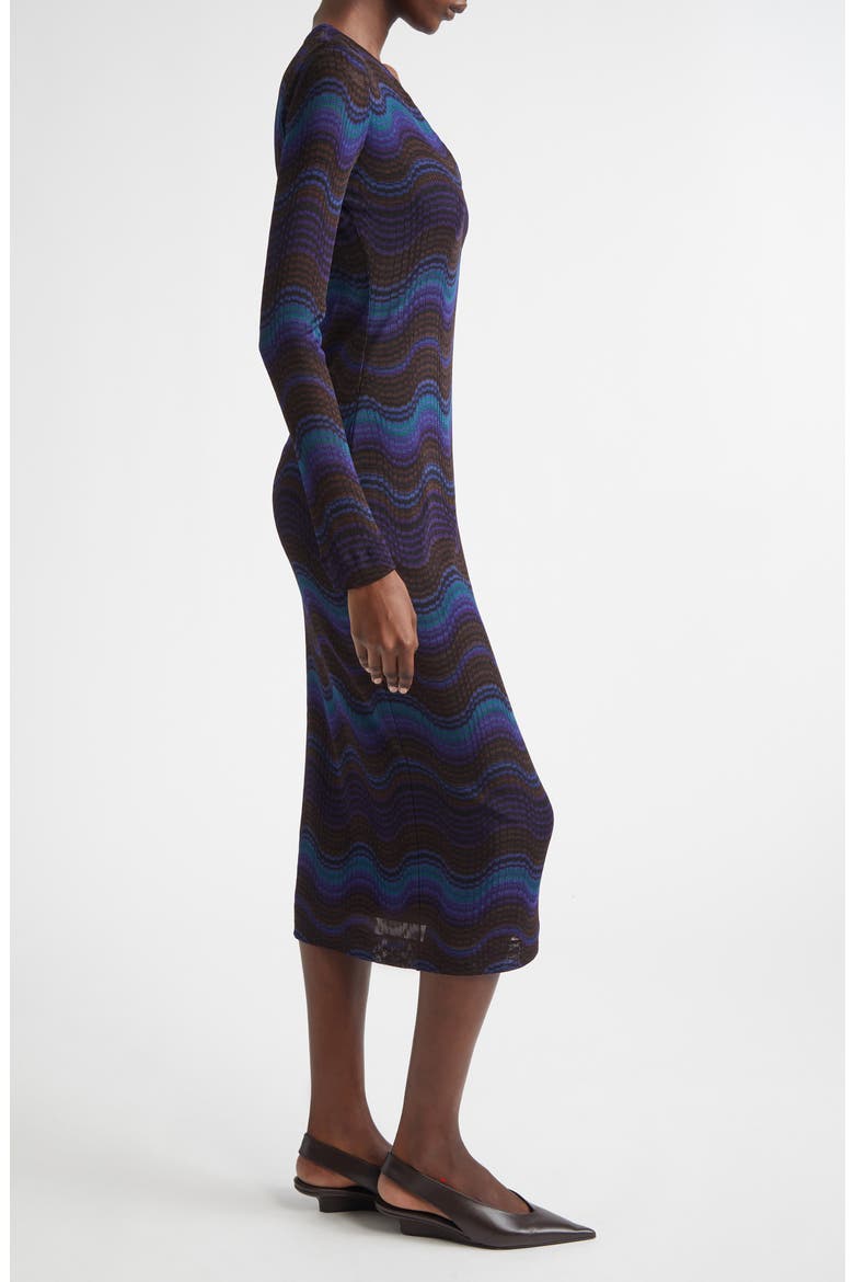Wavy Stripe Long Sleeve Raschel Knit Midi Dress, Alternate, color, BLUE AND BROWN TONES