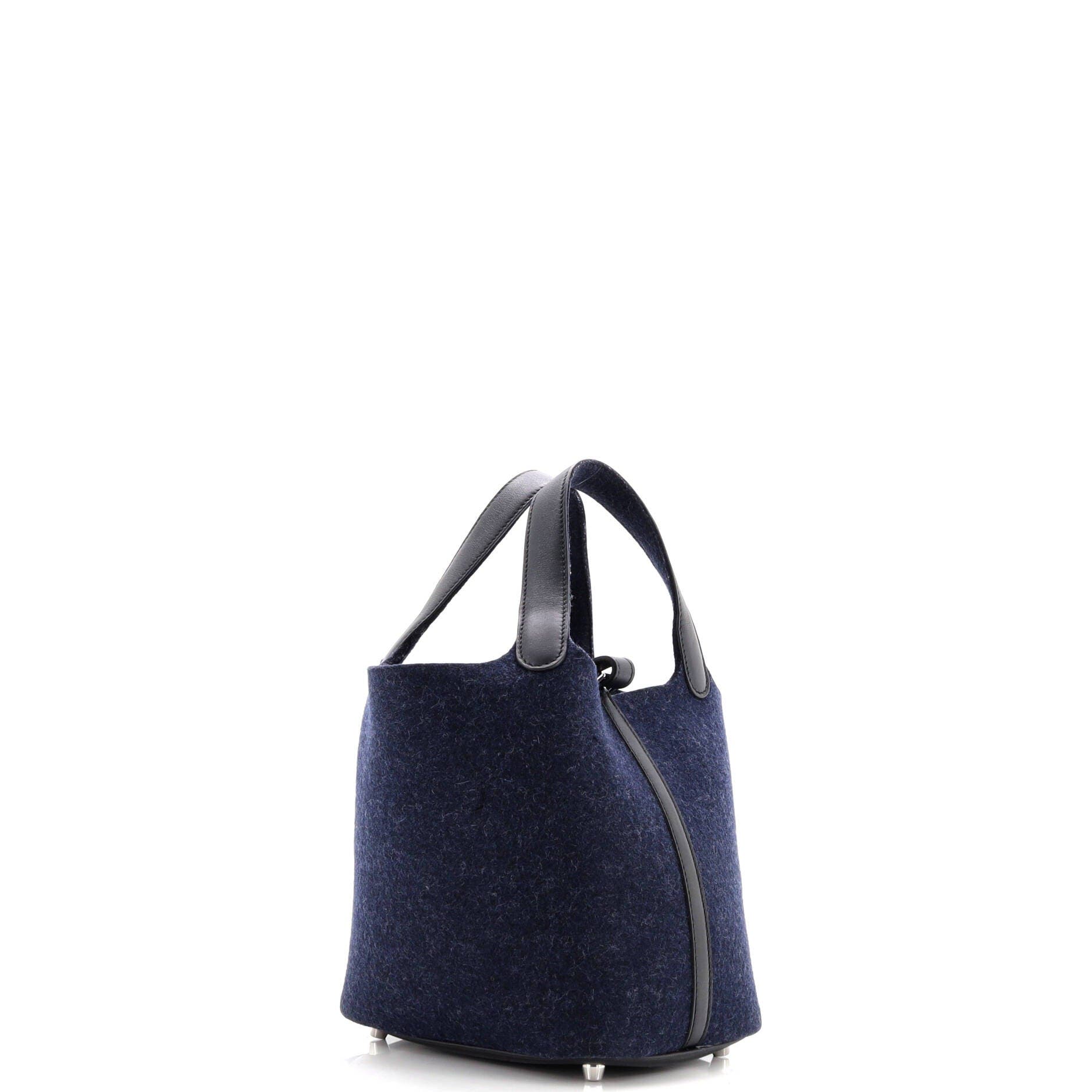 Pre-Owned Hermes Picotin Lock Bag Felt with Leather PM, Alternate, color, Bleu Nuit