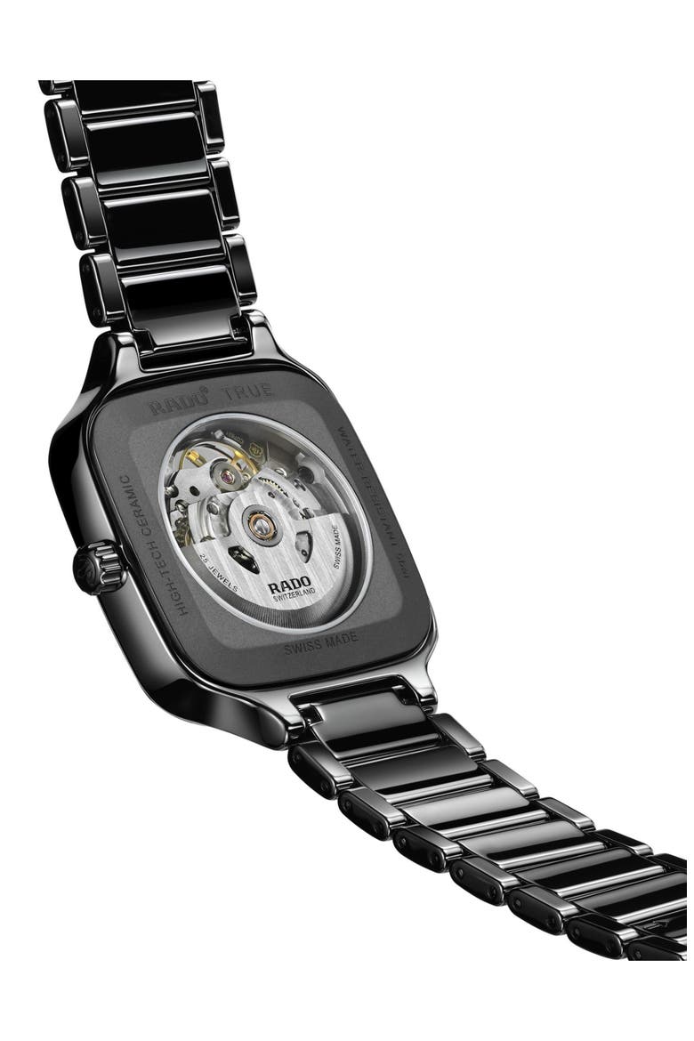 True Square Diamond Automatic Open Heart Bracelet Watch, 38mm, Alternate, color, BLACK