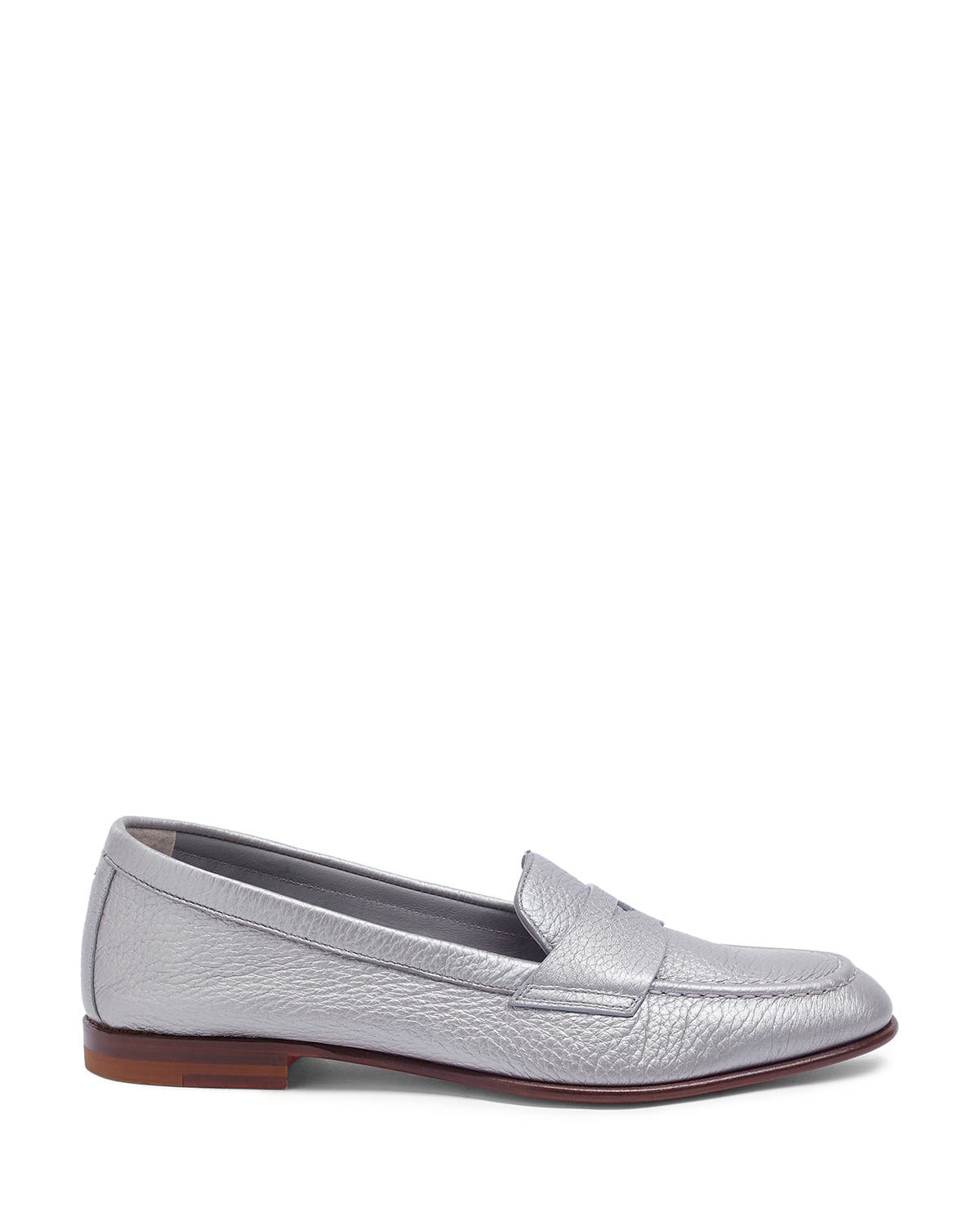 Santoni Women's Tumbled Leather Penny Loafer, Main, color, Silver