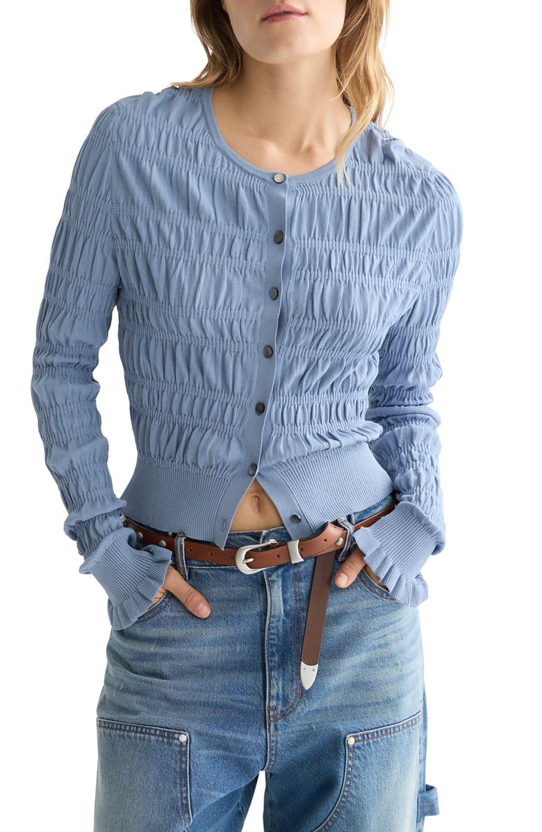 Scotch 
Soda Smocked Crewneck Cardigan, Main, color, Infinity