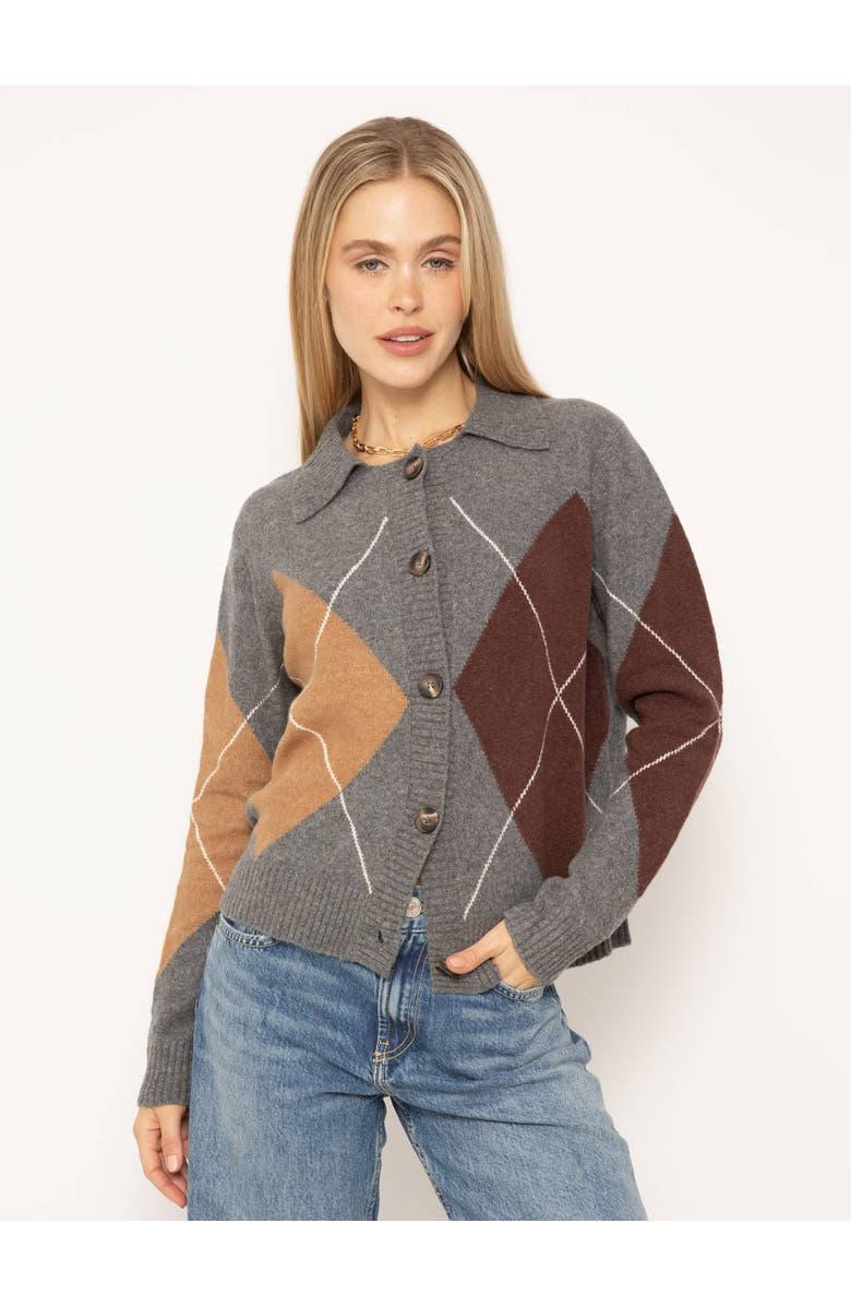 Central Park West Roman Argyle Button Up Sweater, Alternate, color, 