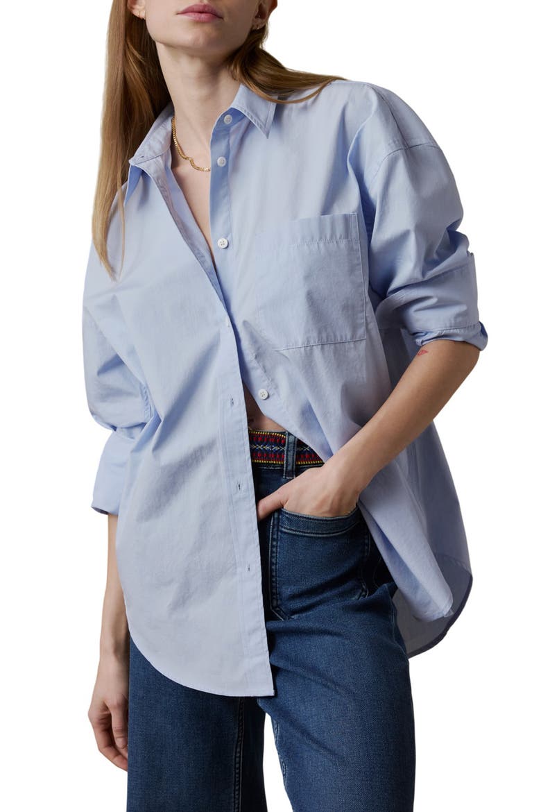 Coastal Relaxed Organic Cotton Button-Up Shirt, Main, color, BLUE CURRENT