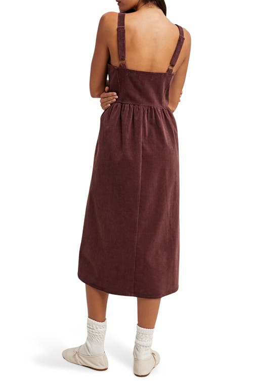 Wishlist Corduroy Bow Strap Overalls Midi Dress In Brown