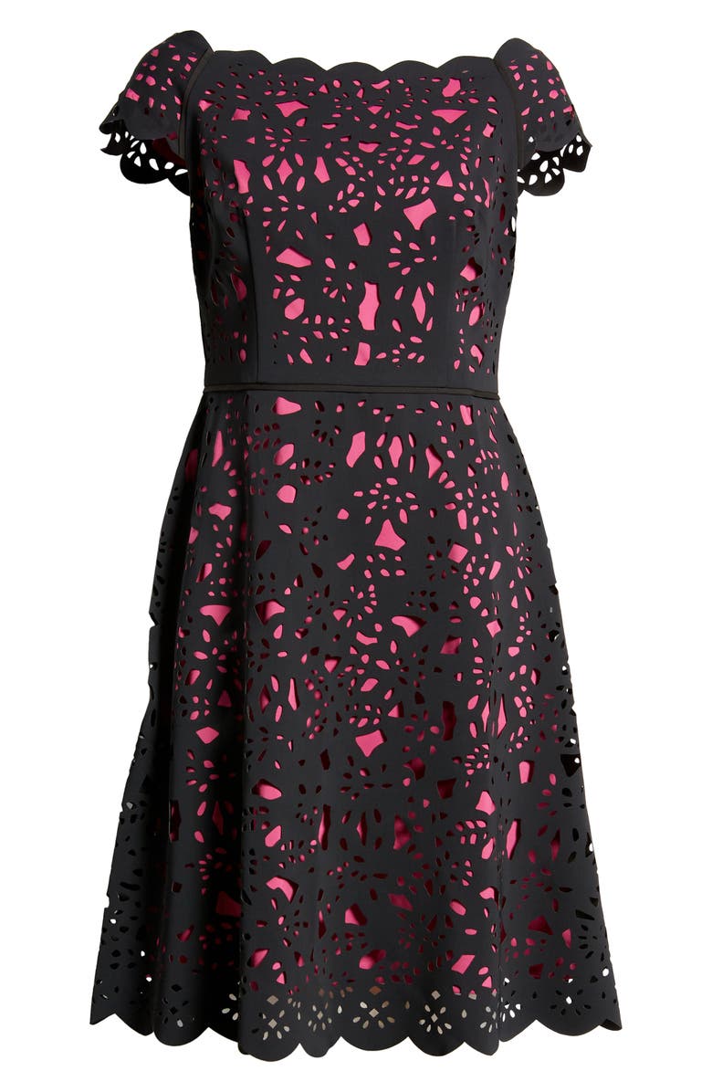 Shani Laser Cut Floral Off the Shoulder Fit & Flare Cocktail Dress, Alternate, color, 