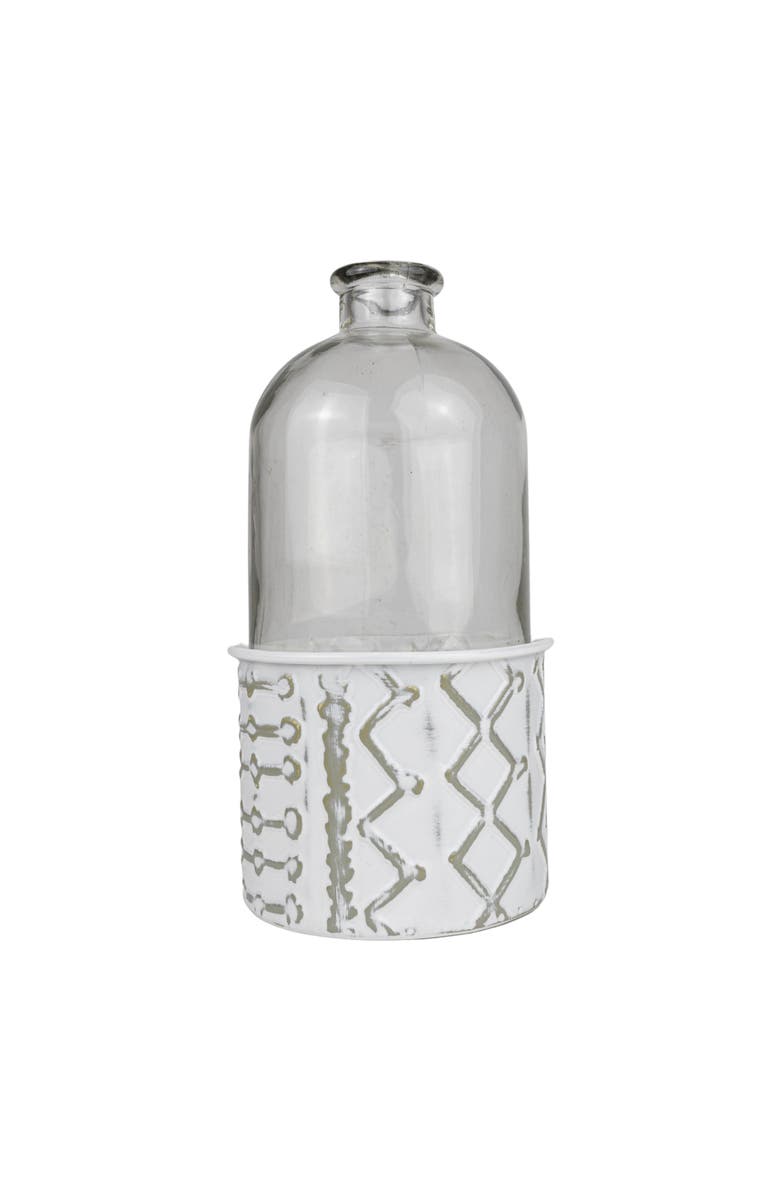 Foreside Home and Garden Geometric Bud Vase Metal & Glass, Main, color, Gray