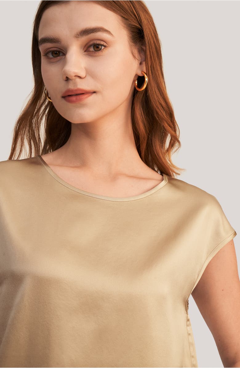 Lilysilk Basic Cap Sleeves Silk Tee, Alternate, color, Light Camel