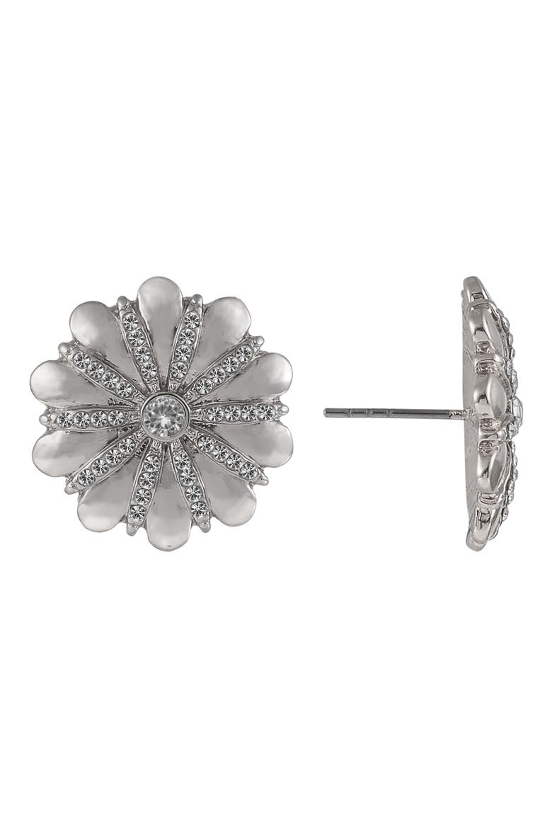 Crystal Flower Stud Earrings, Alternate, color, SILVER
