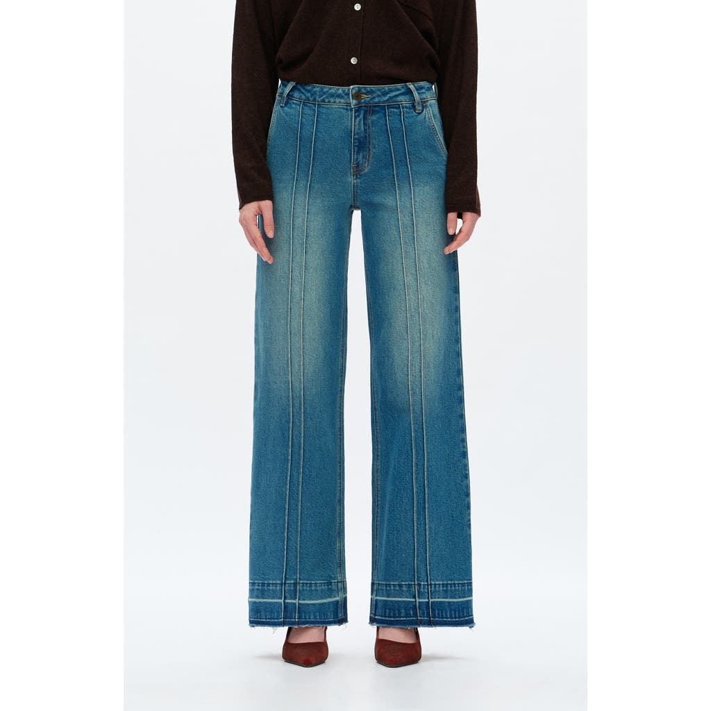 Bayeas Jermy Seamed High Waist Raw Hem Wide Leg Jeans In Blue