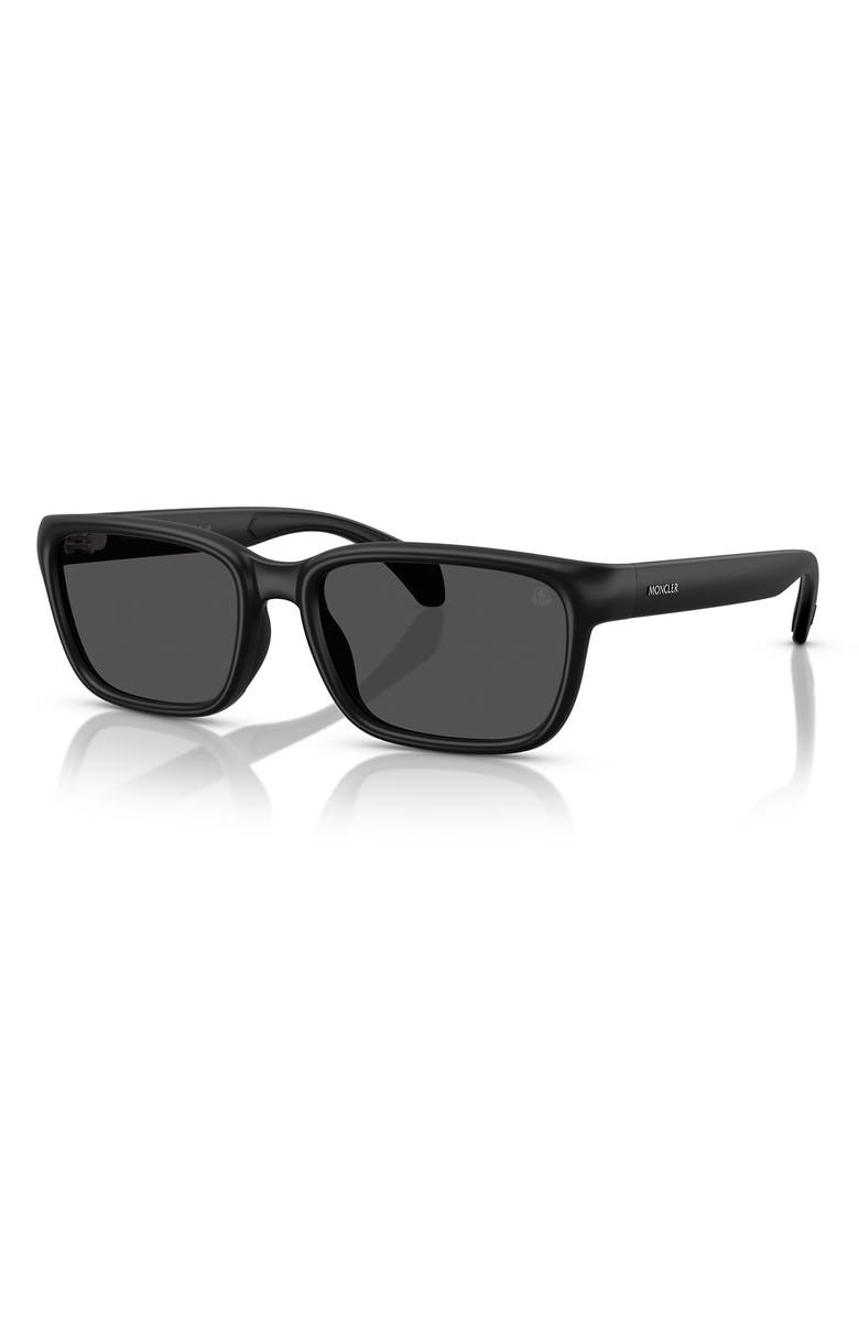 Moncler 55mm Polarized Rectangle Sunglasses, Alternate, color, Matte Black