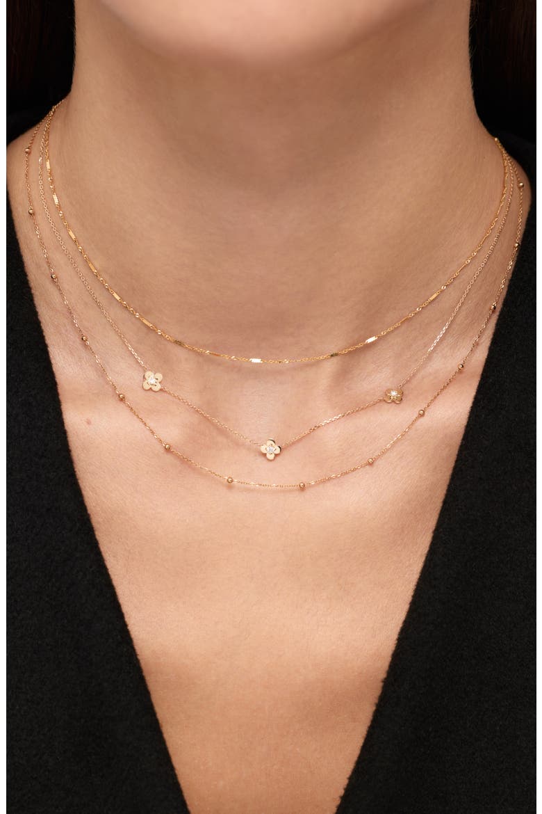 Solid Yellow Gold - Mini Flower Station Necklace, Alternate, color, Gold