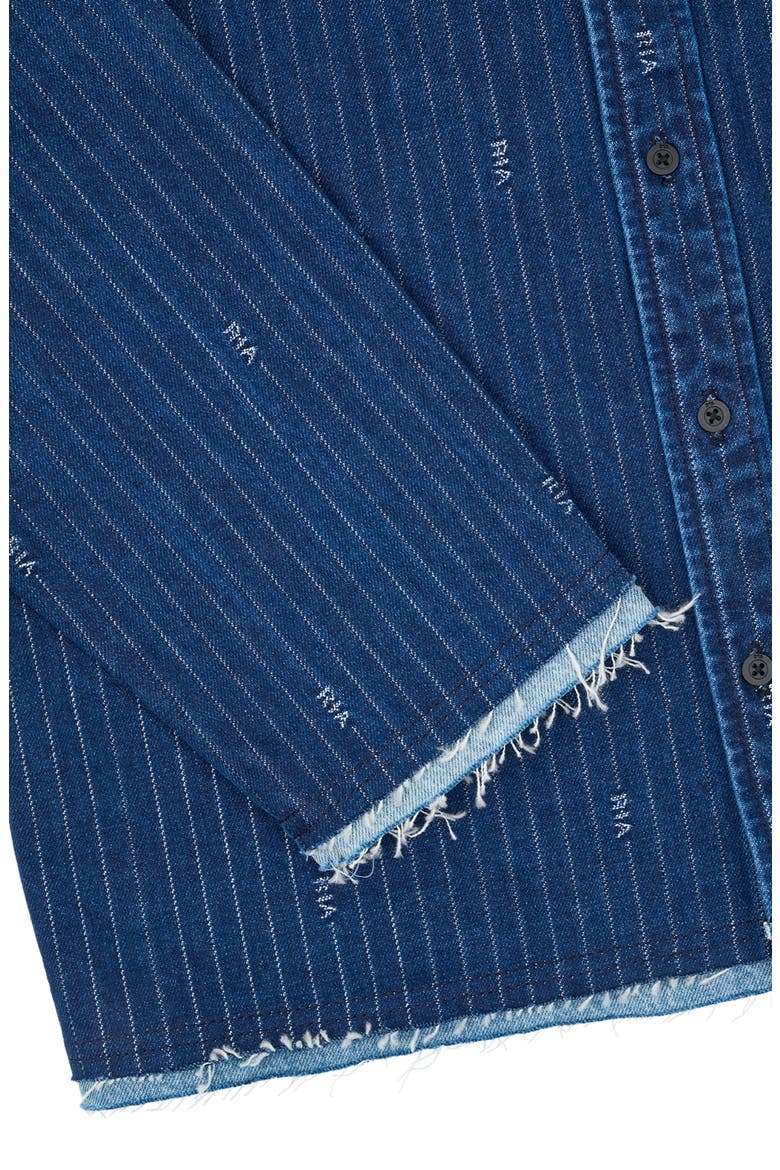 Cleo Pinstripe Raw Edge Denim Button-Up Shirt, Alternate, color, BLUE PINSTRIPE