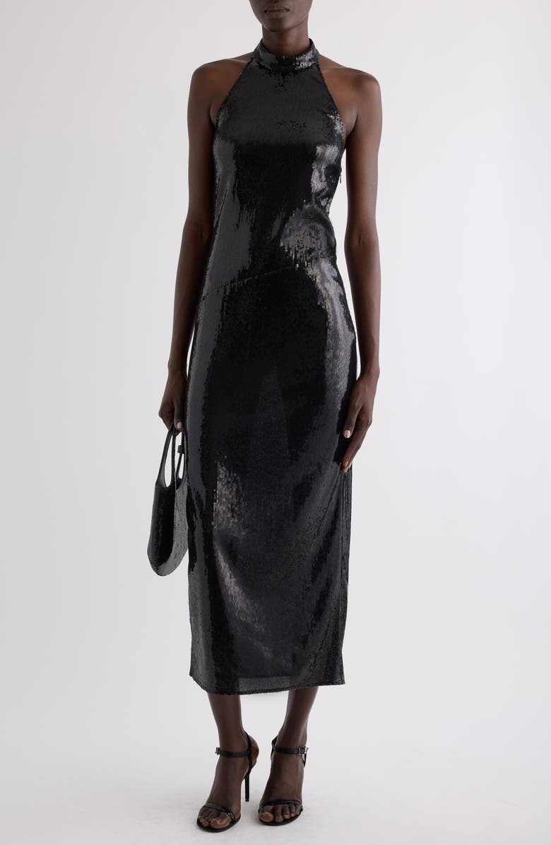 Courrèges Halter Neck Sequin Dress, Alternate, color,