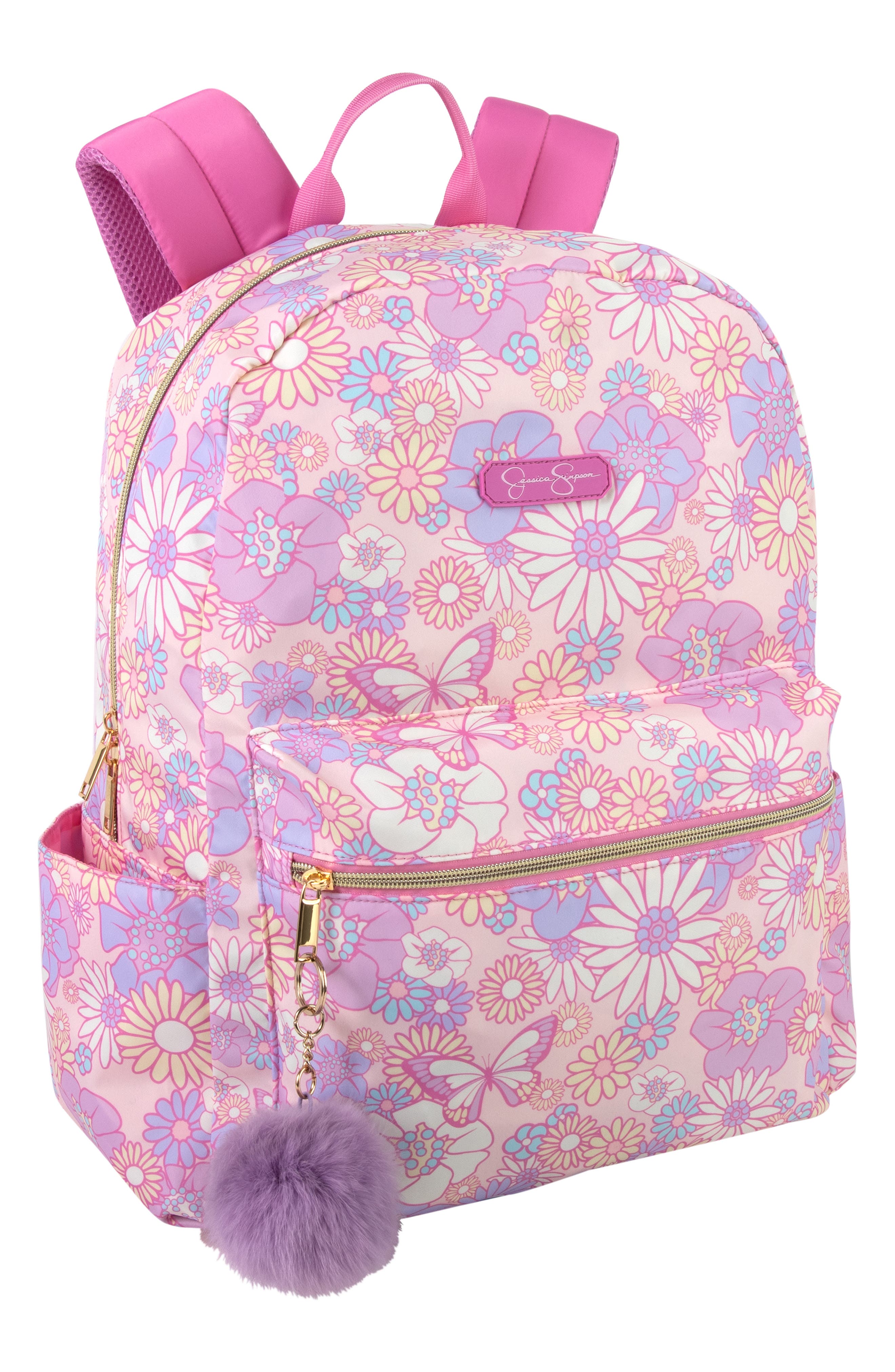 Jessica Simpson Kids' Nylon Floral Backpack with Pompom, Alternate, color, 