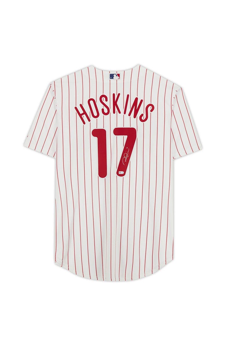 FANATICS AUTHENTIC Rhys Hoskins Philadelphia Phillies Autographed Majestic White Replica Jersey, Alternate, color,