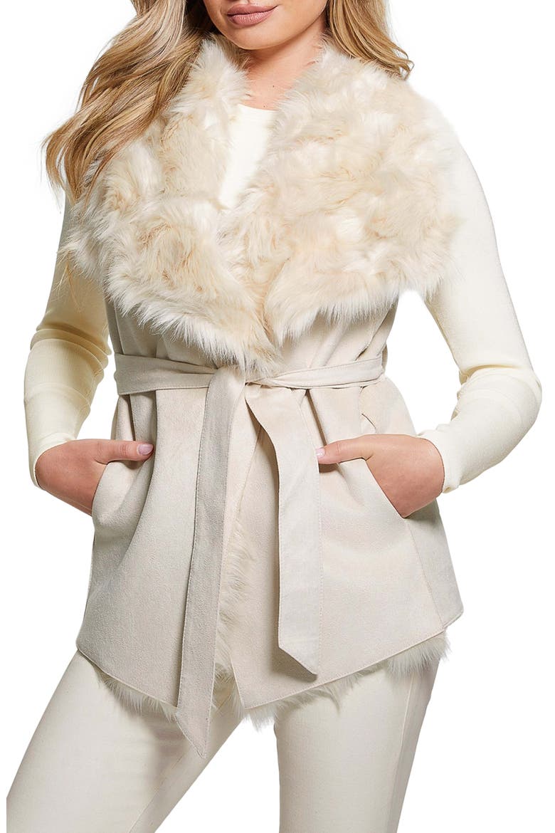 Nami Reversible Faux Fur & Faux Suede Vest, Main, color, PEARL OYSTER