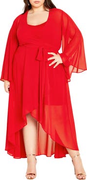 City Chic Fleetwood Long Sleeve Chiffon Wrap Dress
