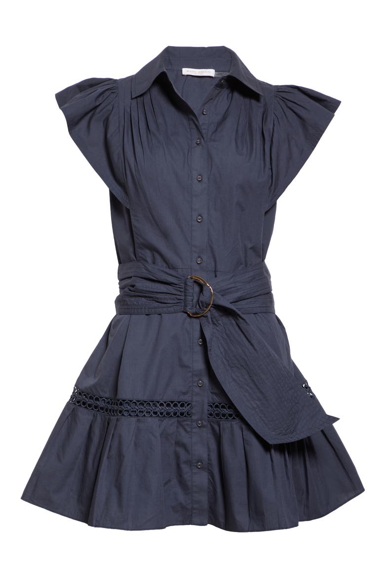 Pleated Belted Flutter Sleeve Minidress, Alternate, color, SPRING NAVY