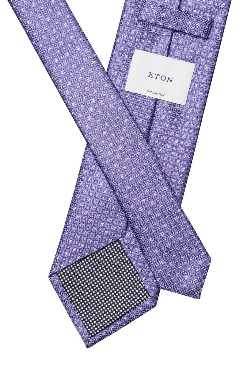Eton Purple Geometric Pattern Silk Jacquard Tie, Alternate, color, Medium Purple