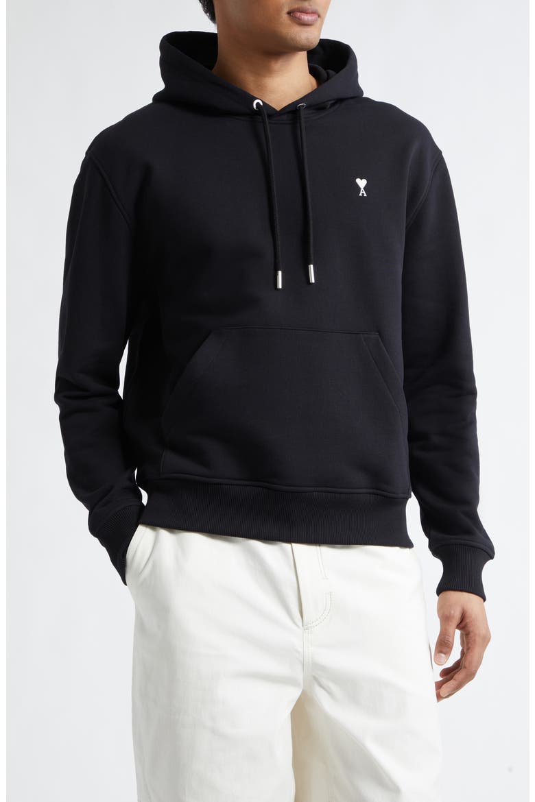 Embroidered Ami de Coeur French Terry Hoodie, Main, color, NOIR/ BLANC CREME