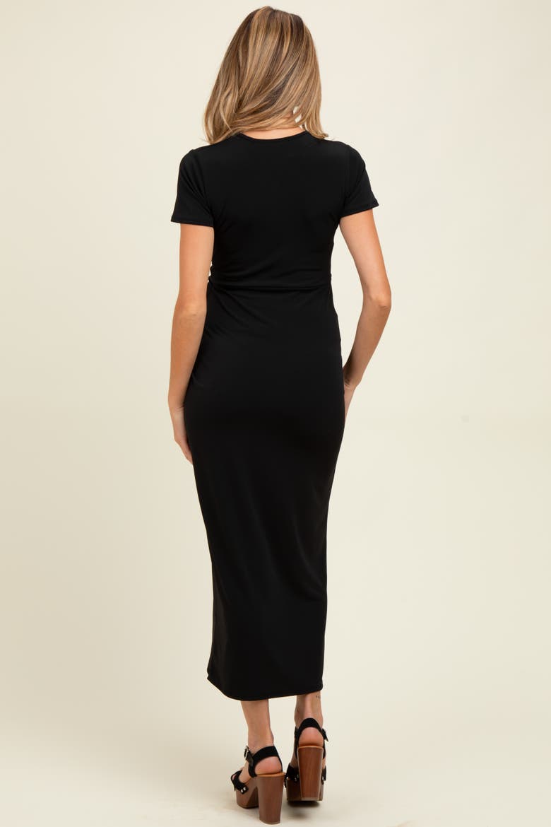 Gathered Front Short Sleeve Maxi Dress, Alternate, color, Black