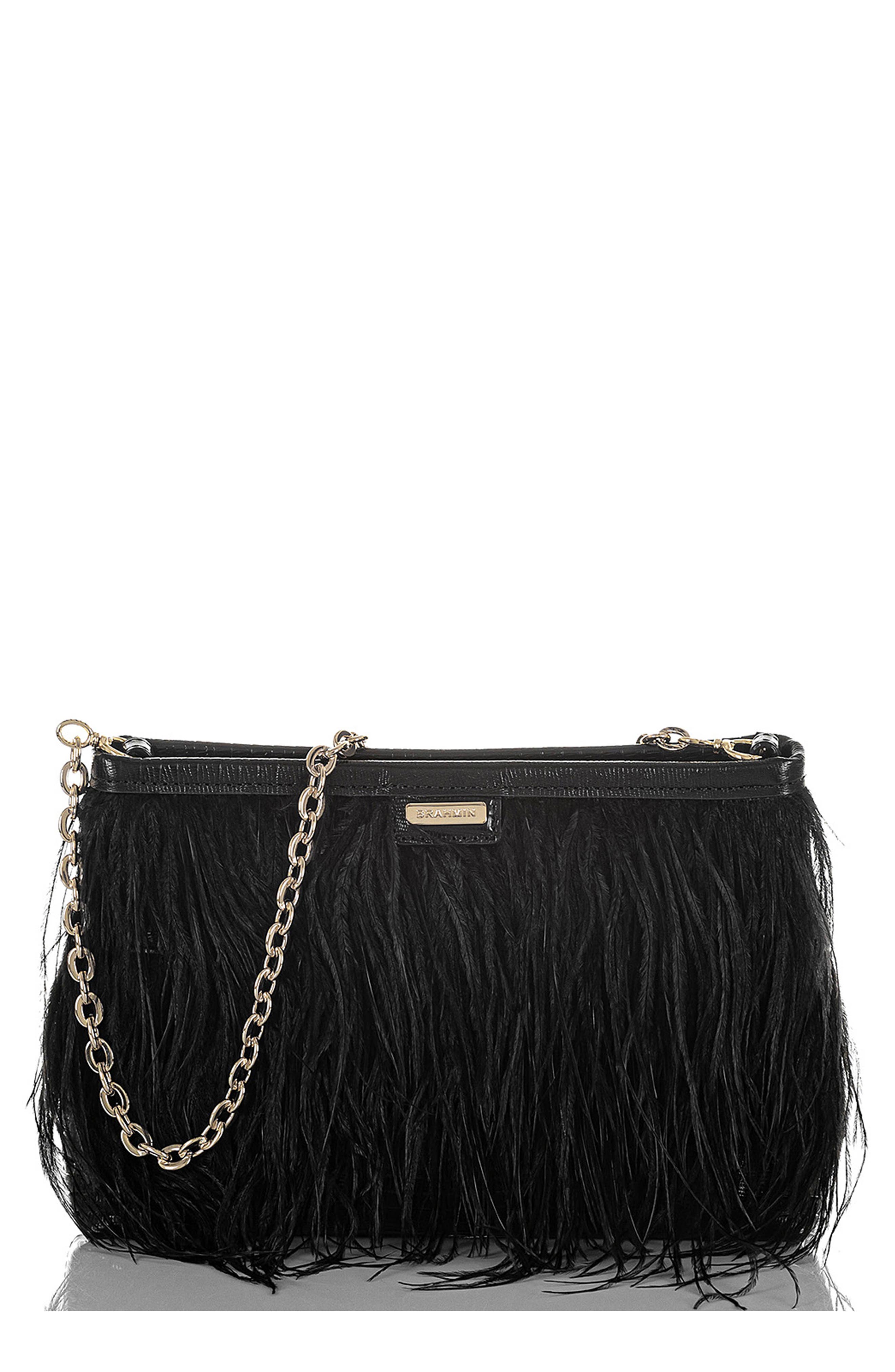 Brahmin Mod Lorelei Feather & Lizard Embossed Leather Shoulder Bag, Main, color, 