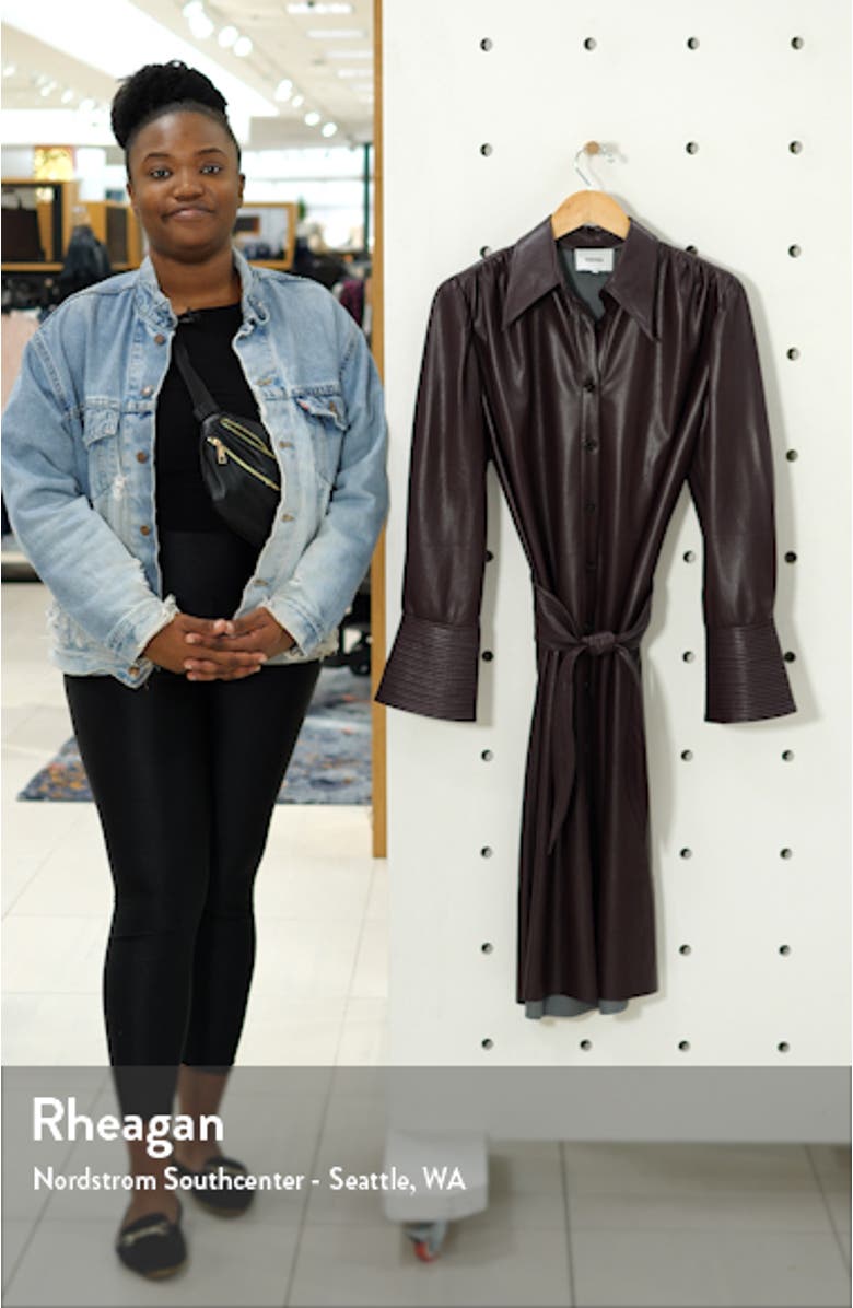 Rosana Long Sleeve Faux Leather Shirtdress, sales video thumbnail
