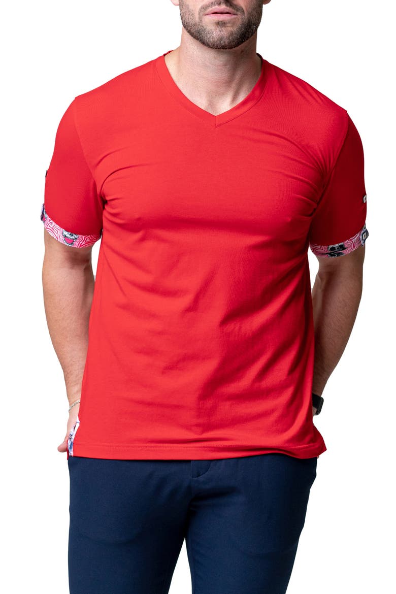Vivaldi Solid Ripple Red V-Neck Cotton T-Shirt, Alternate, color, RED