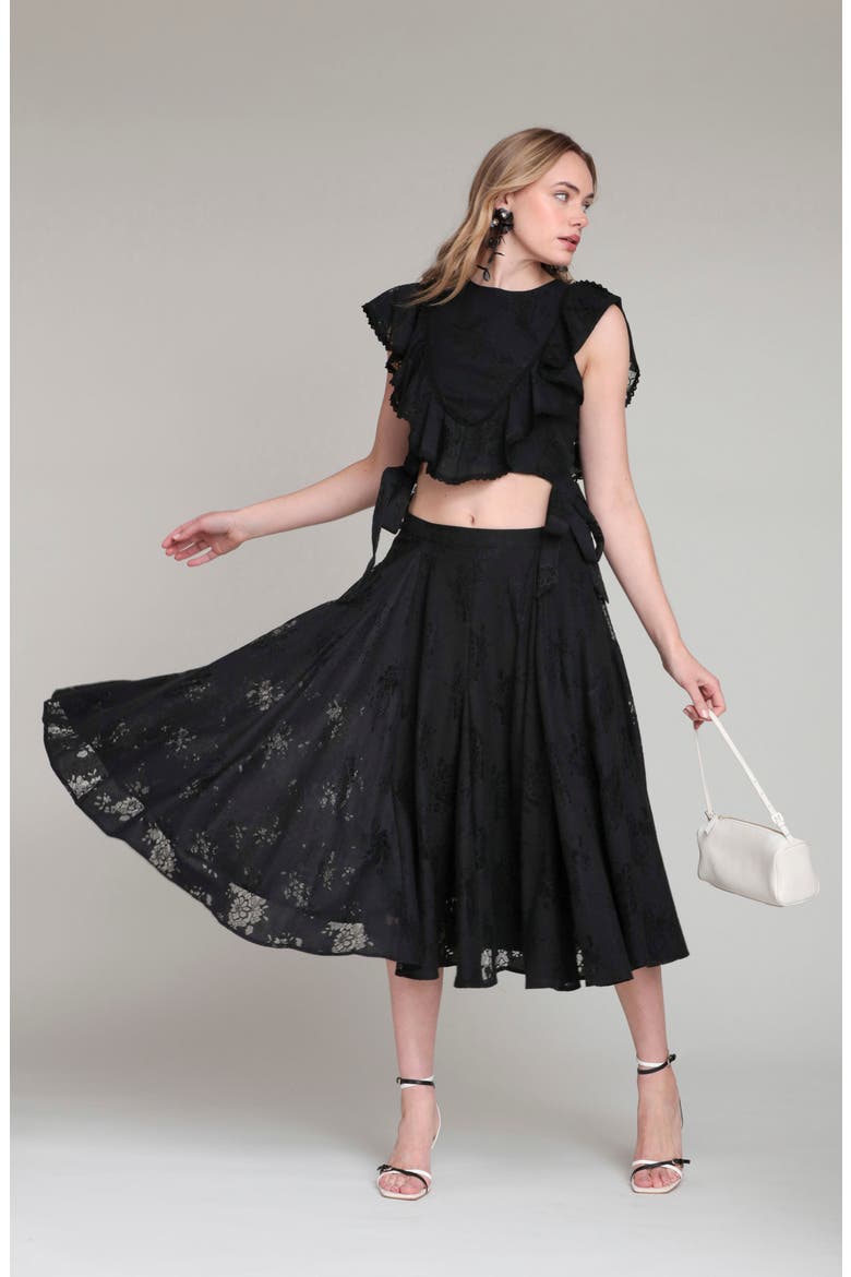 Lace & Ruffle Crop Top, Alternate, color, BLACK