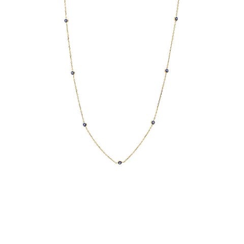 Sapphire Blue Evil Eye Station Necklace 14K