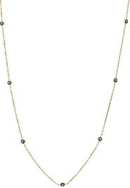 BY ADINA EDEN Sapphire Blue Evil Eye Station Necklace 14K