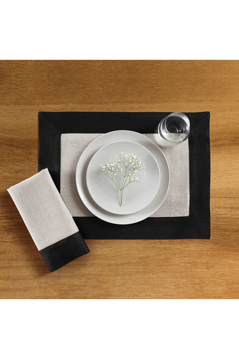 Linen Dinner Napkins Set of 4, 20 x 20" - Contempo, Alternate, color, Black and Natural