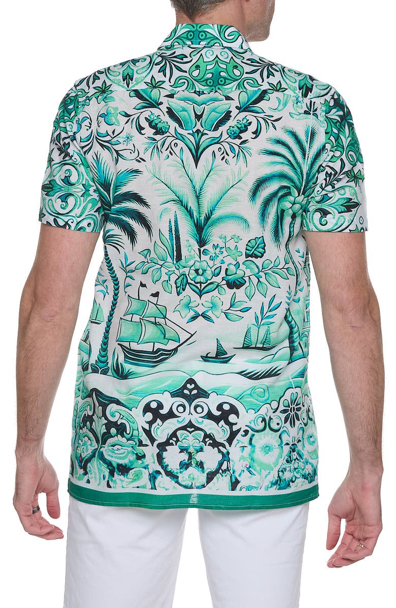 RANEES Printed Linen & Cotton Shirt, Alternate, color, Emerald