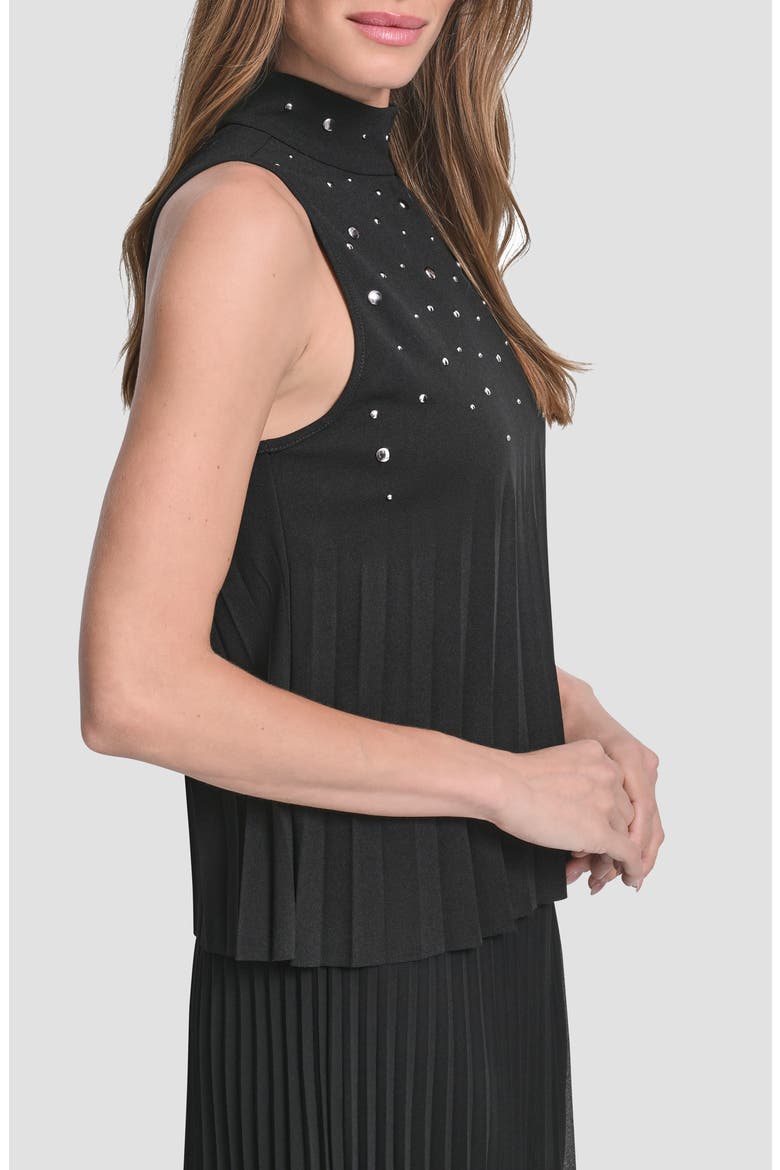 Metallic Studded Pleated Scuba Crepe Top, Alternate, color, BLACK