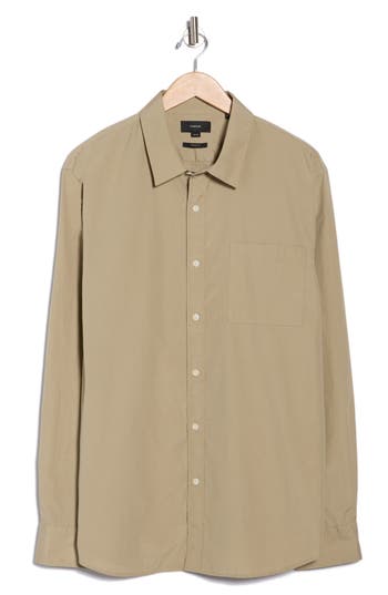 Vince Poplin Long Sleeve Classic Fit Button-up Shirt In Green