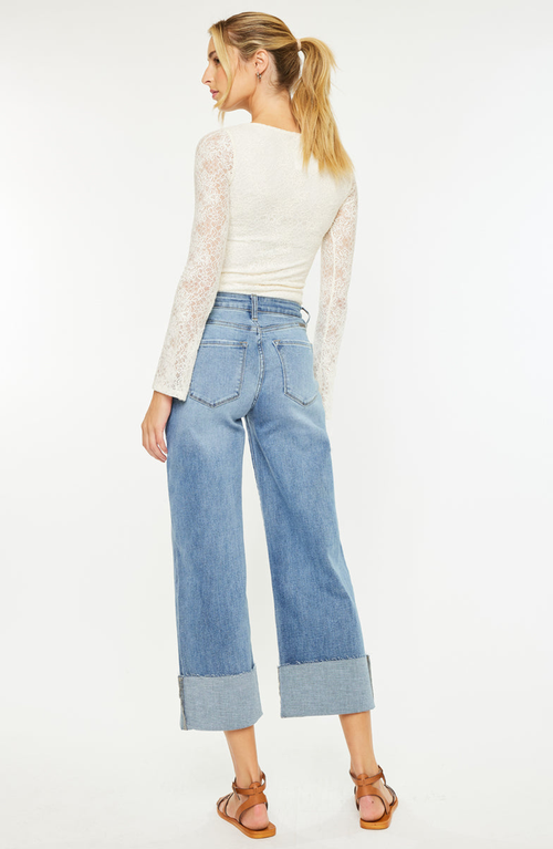 Kancan Leslie Essentials High Rise Crop Wide Leg Jeans In Blue
