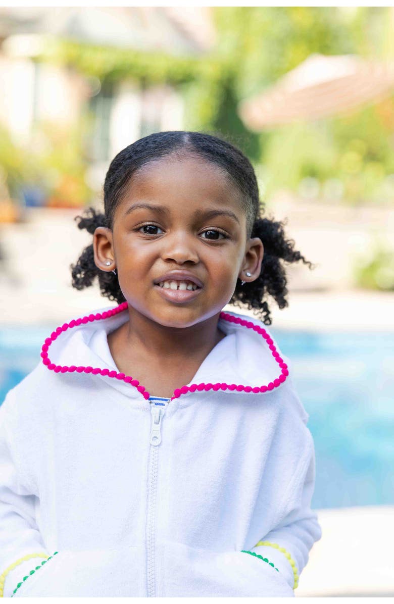 Florence Eiseman Terry Hoodie With Pom Poms, Alternate, color, White