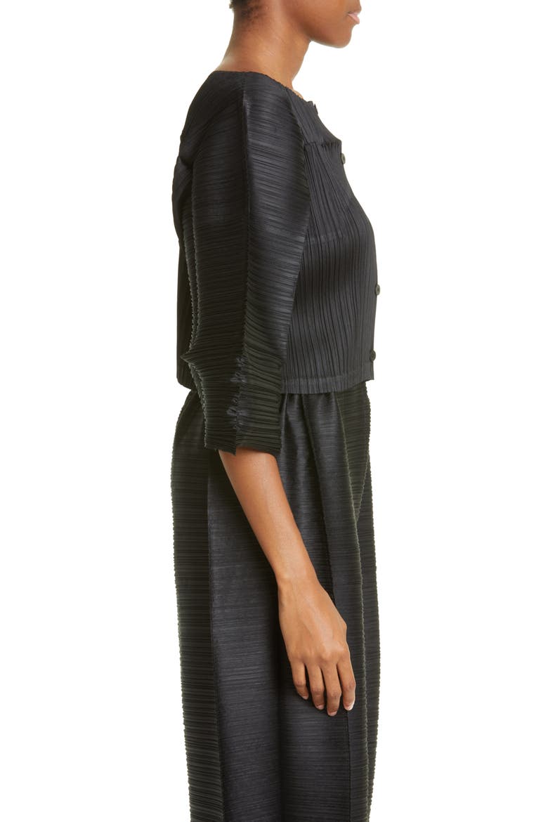Route Pleated Crop Cardigan, Alternate, color, BLACK