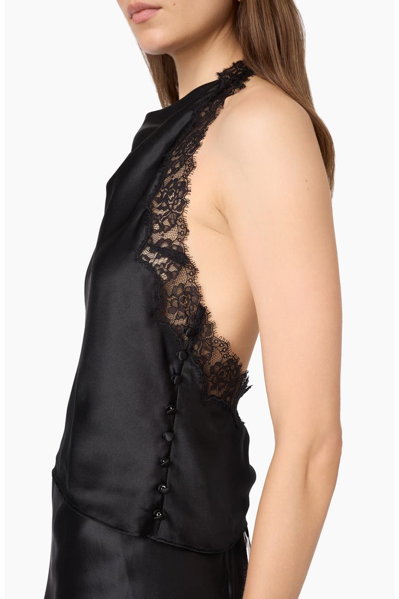 Lucille Lace Trim Silk Top, Alternate, color, BLACK