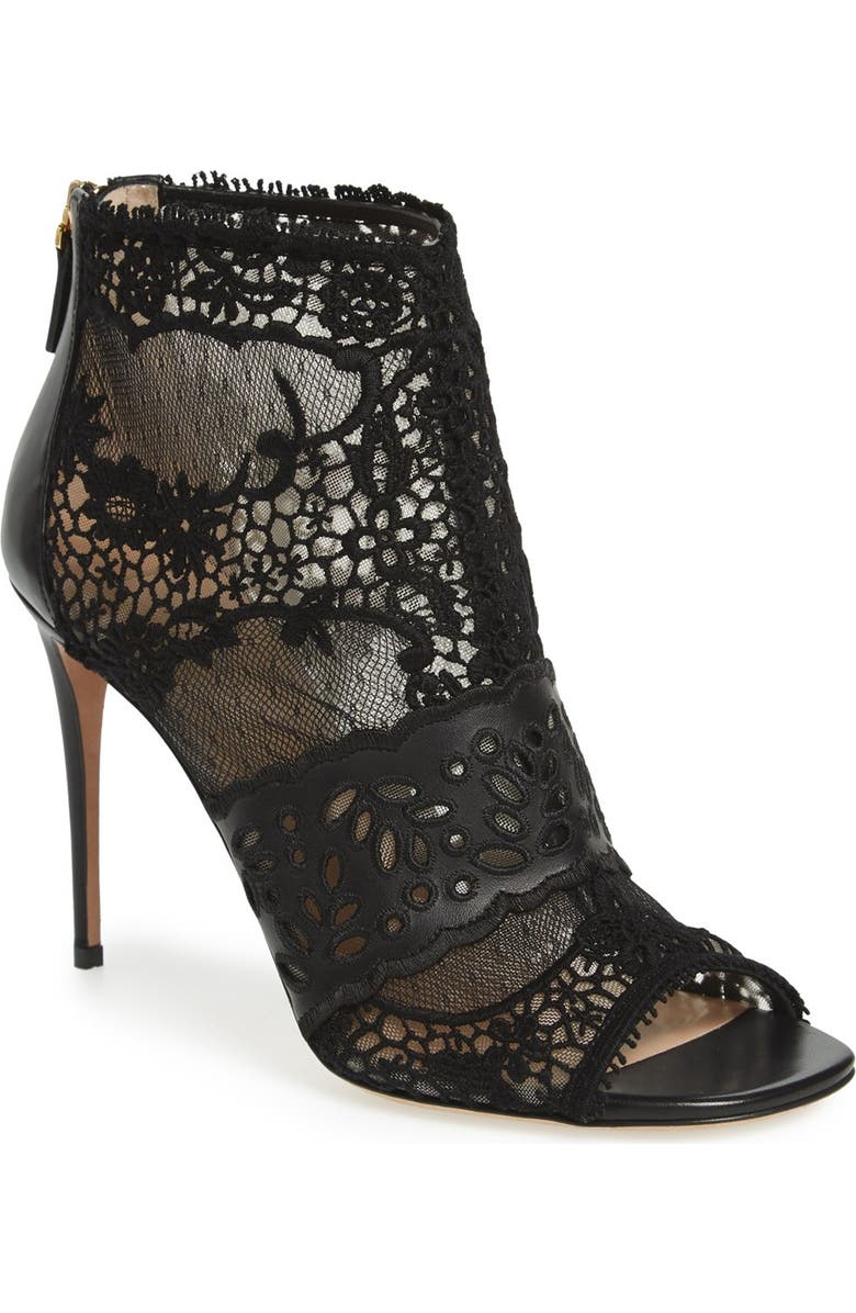 Valentino Garavani Lace Peep Toe Bootie, Main, color,