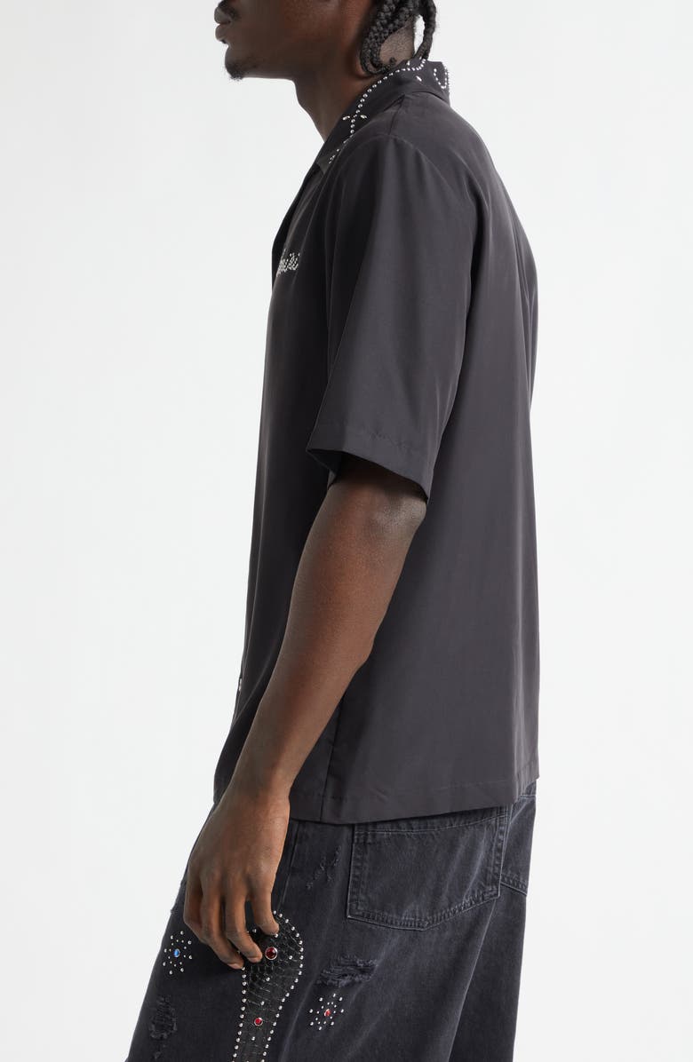 AMIRI Studded Camp Shirt, Alternate, color, Black