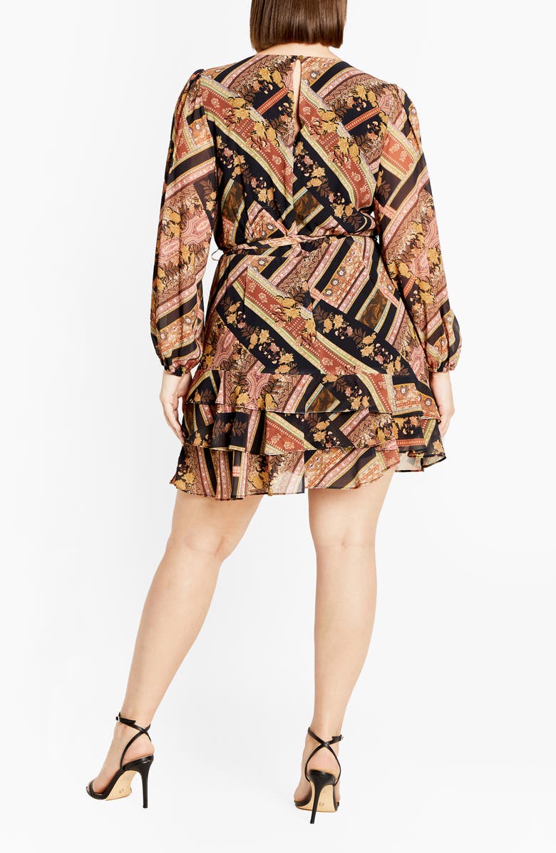 City Chic Harlow Patchwork Floral Tie Waist Minidress, Alternate, color, Print