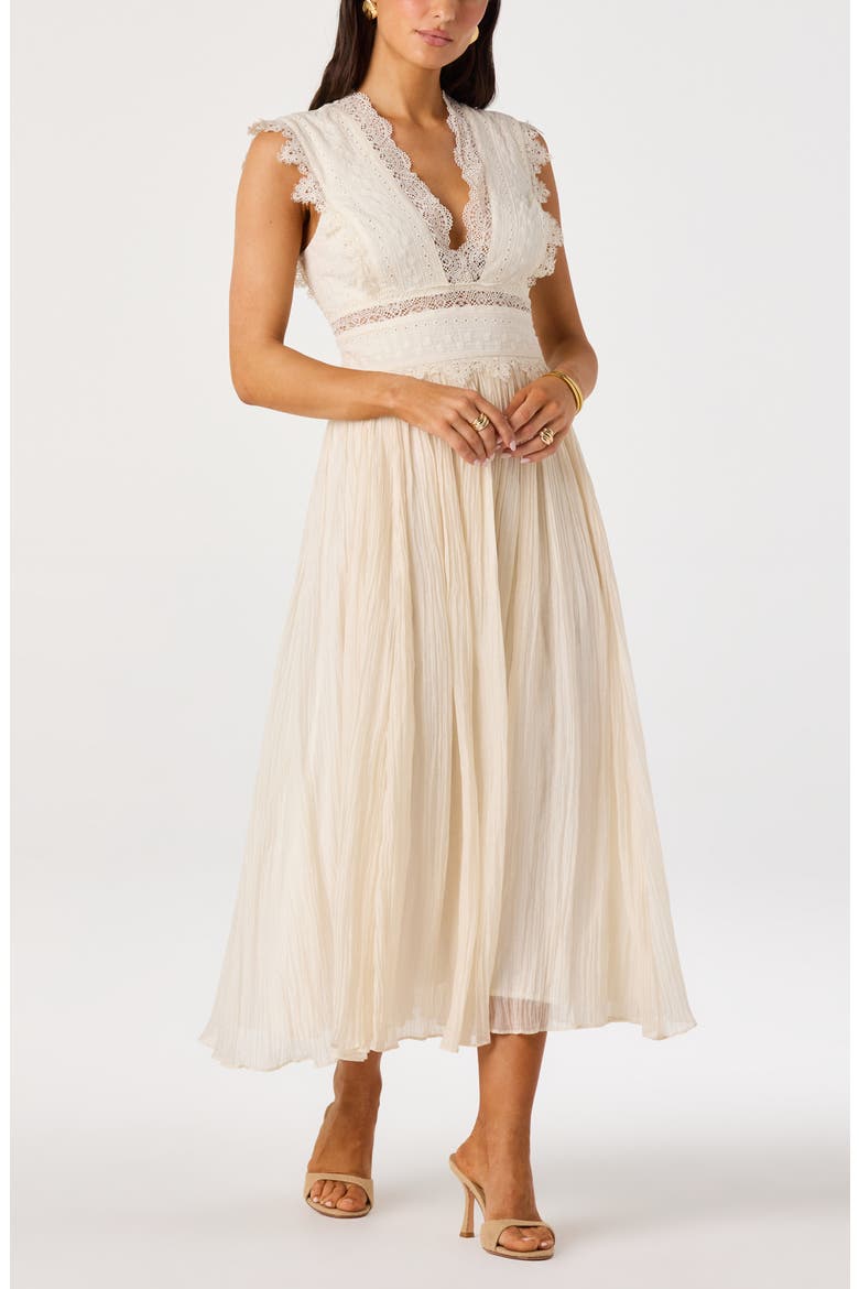 Eloise Mixed Media Midi Dress, Alternate, color, CREAM