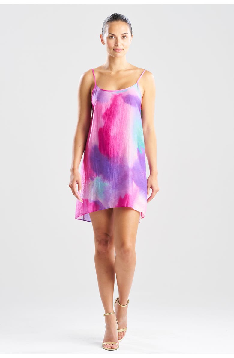 Natori Watercolor Sheer Texture Scoop Mini Dress, Main, color, Pink