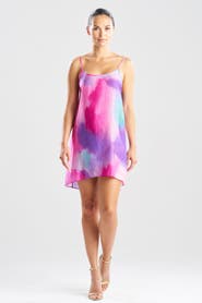 Natori Watercolor Sheer Texture Scoop Mini Dress