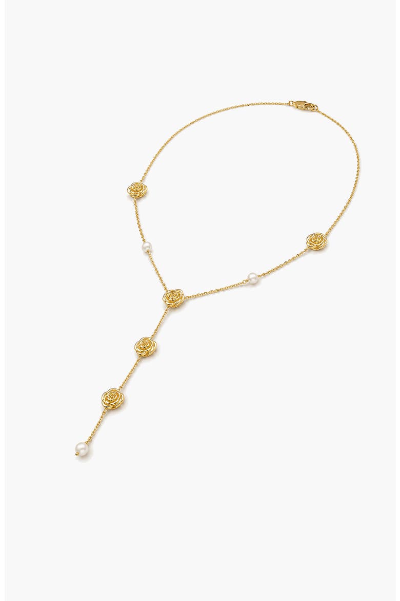 Long Rose Lariat Necklace In Gold & Pearls, Alternate, color, Gold