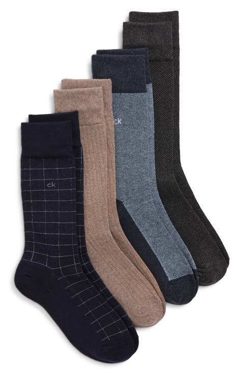 4-Pack Textured Flat Knit Dress Crew Socks